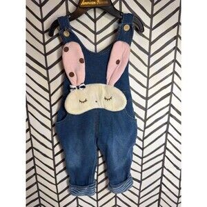 Blue Pink Bunny Overalls Baby Girls 12M 7107